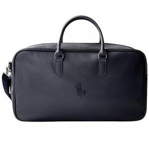 RALPH LAUREN Polo Dark Navy Blue Duffle Faux Leather Weekend Bag